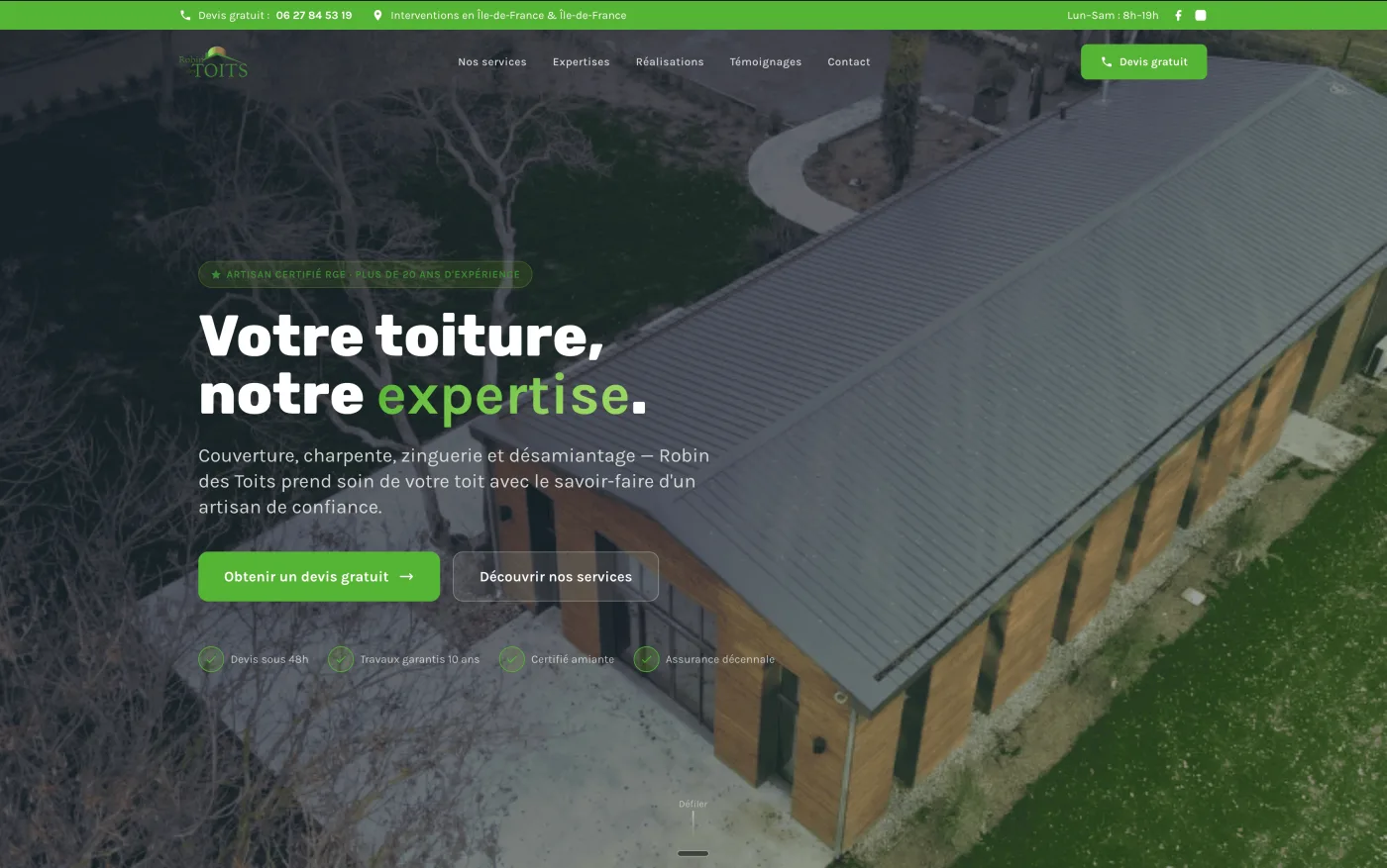 Robin des Toits — Couvreur — Site web créé par Kliik Agency pour les professionnels de l'habitat